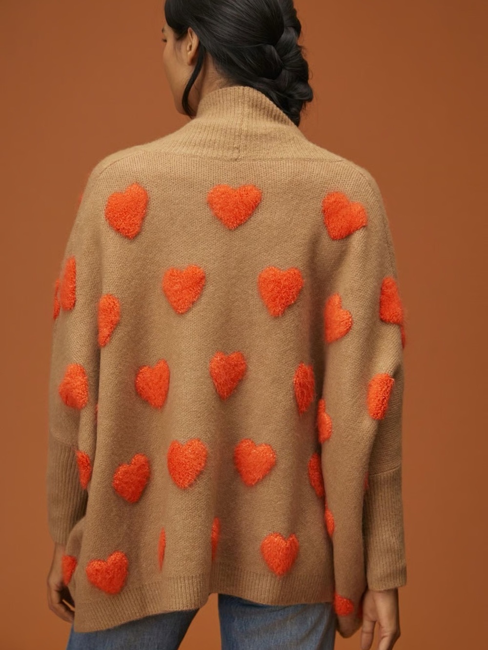 Anthropologie Boucle Heart Dolman Sleeve Relaxed Open Front Cardigan